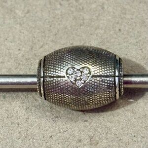 🆕 Brighton Football bead Matte silver Laces Mini heart of clear crystals